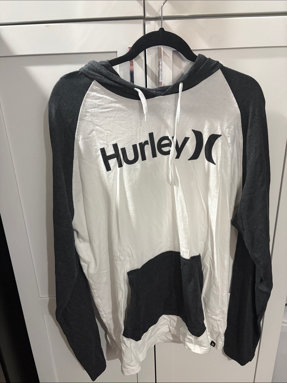 Hurley White and Charcoal Gray T-Shirt Hoodie XL
